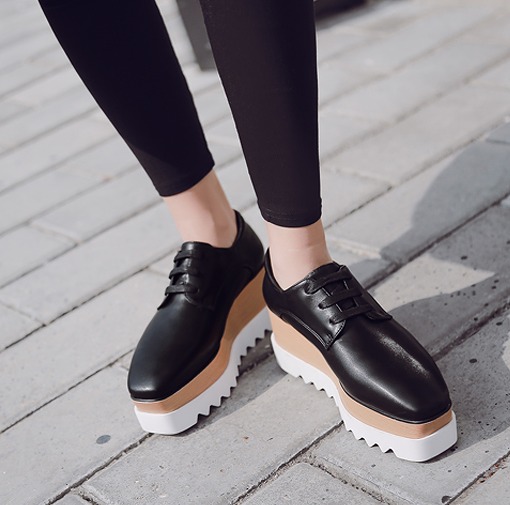 ☆厚底で安定感があり☆厚底スリッポンパンプス 靴 レディース シューズ22~24.5cm ローファー通勤用 仕事レースアップブラック黒可愛い おしゃれ 美足 脚長