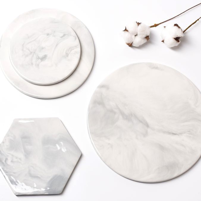 大理石風マルチプレート2デザイン韓国雑貨北欧インテリアディスプレイアンティーク可愛いおしゃれ収納小物入れアクセサリー小さい小さめ整理ケース卓上トレイ丸円四角六角形時計鍵香水シンプルキャンドル